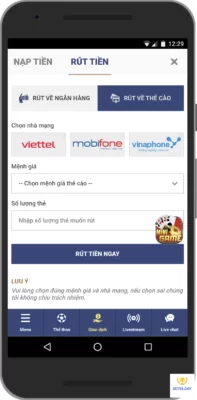 Cách rút tiền Sky88 từ thẻ cào